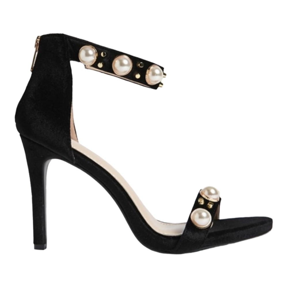 Pearl Studded Ankle Strap Stiletto Pumps NEW 5.5 high heeled sandals